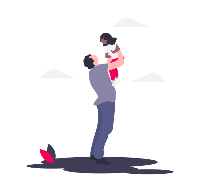 Illustration eines Vaters, der seine kleine Tochter liebevoll in die Luft hebt