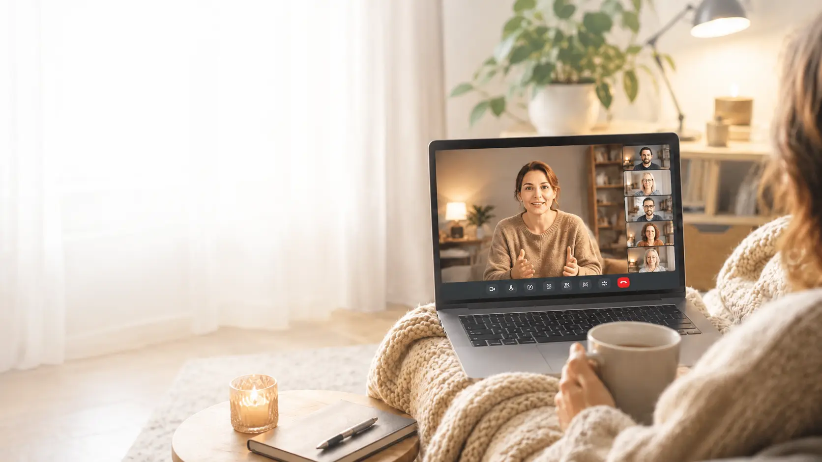 Laptop mit einer digitalen Online-Gruppe für Menschen in Isolation.