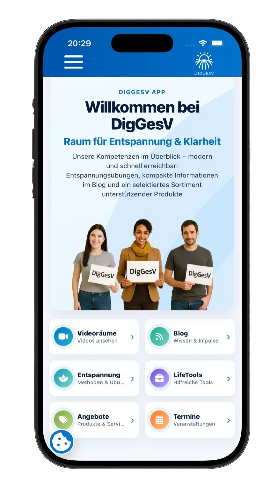 Vorschau der DigGesV-App auf einem Smartphone